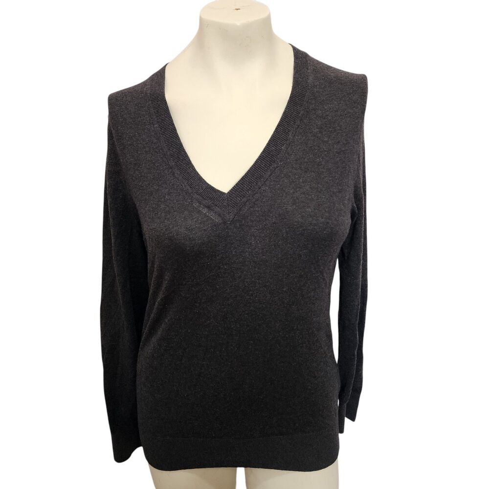 Quince Cashmere Blend V Neck Sweater Medium Gray Lightweight Soft